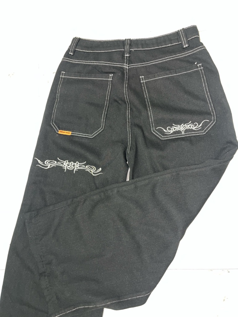 Men's Black Jeans with White Stitch & Embroidery